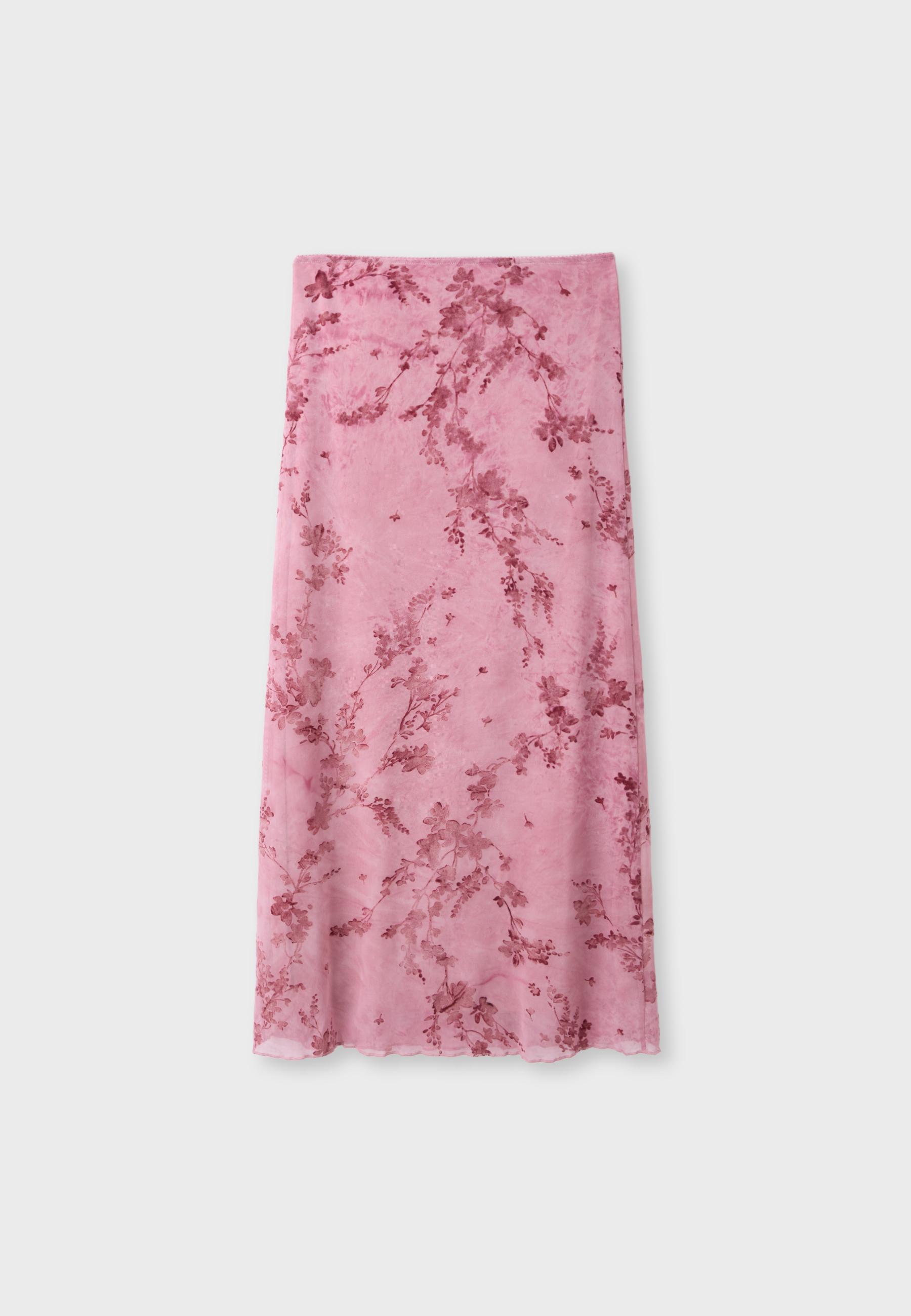Straight tulle midi skirt — Salmon pink