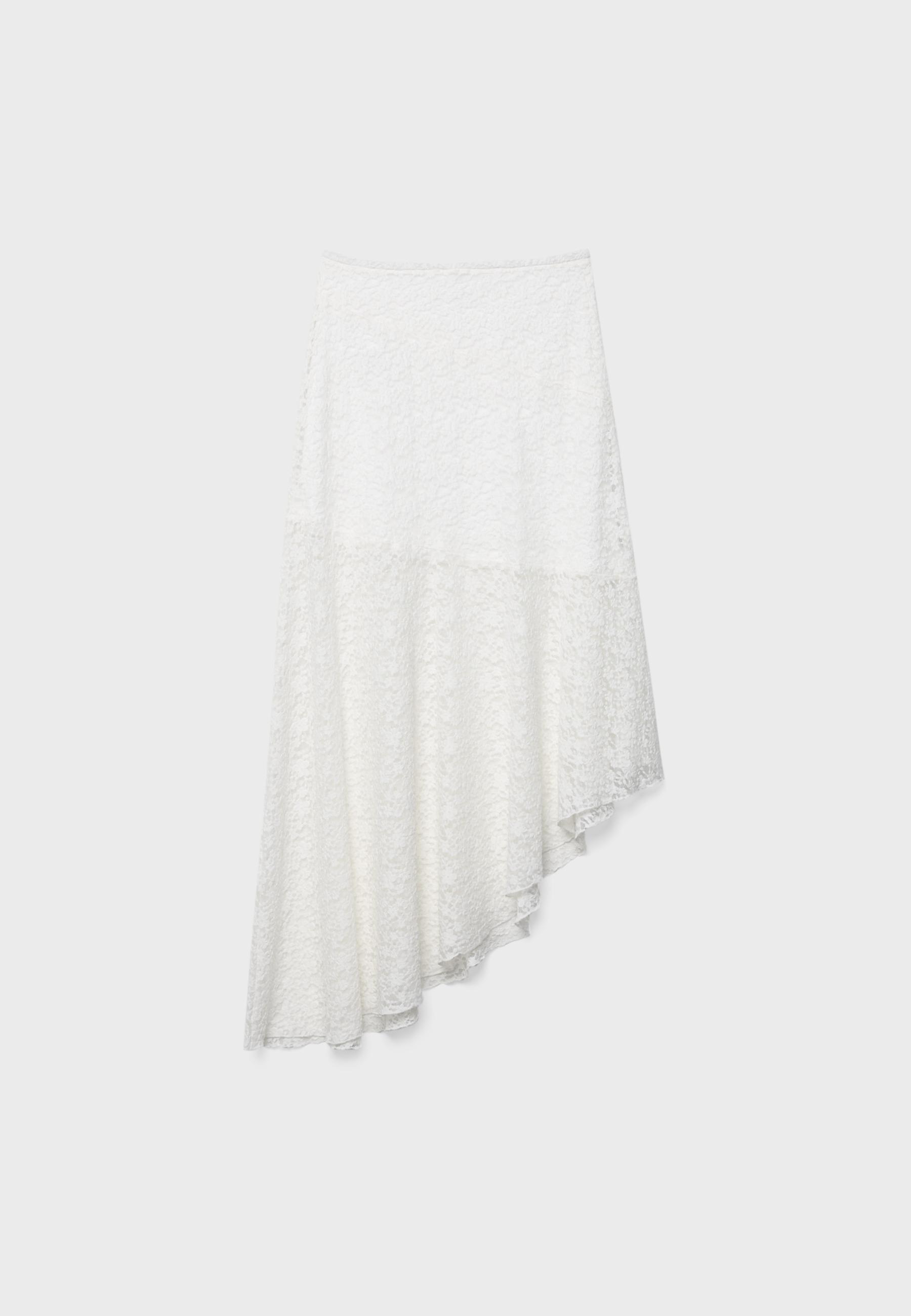 Asymmetric lace midi skirt — Ecru