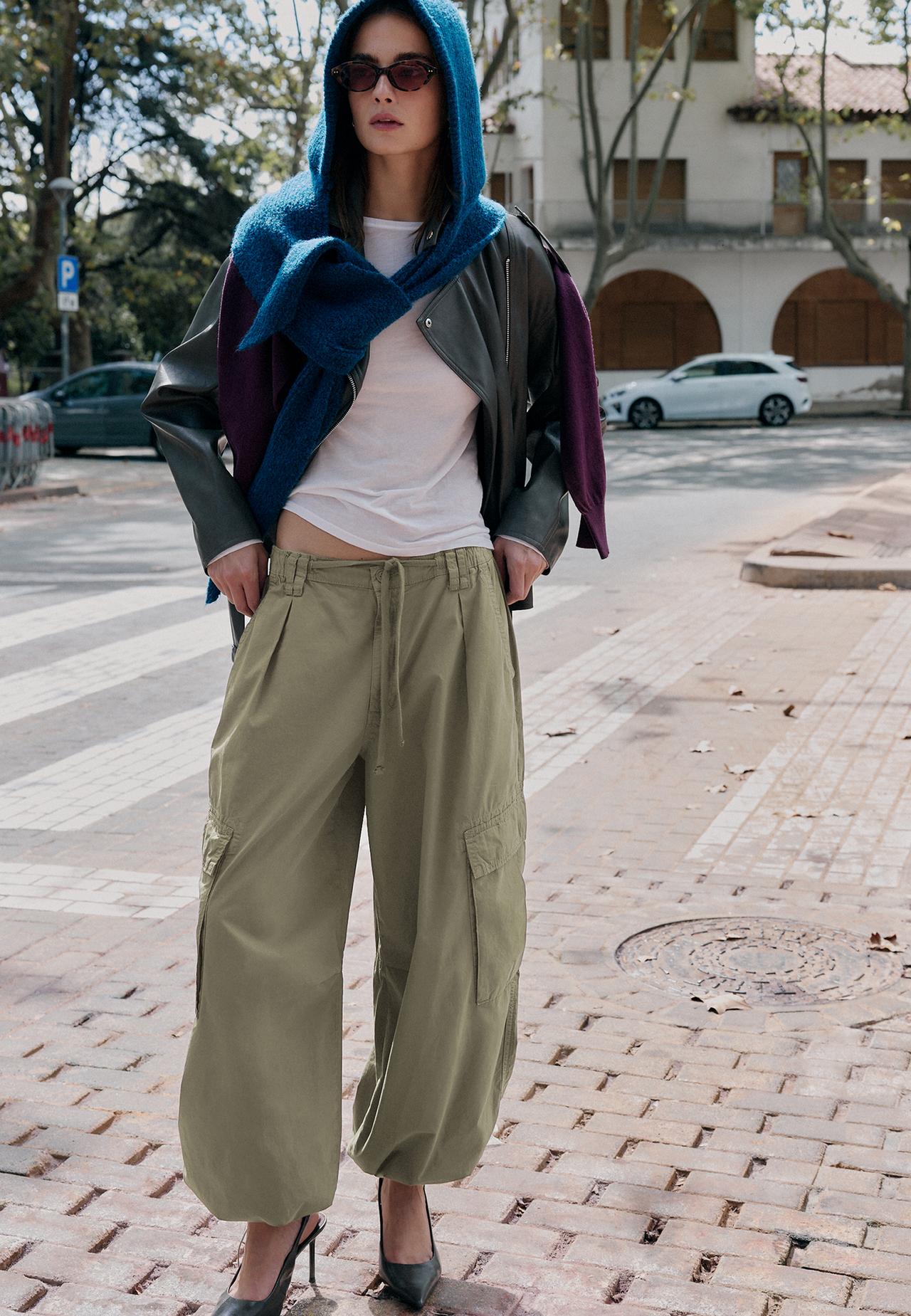 Poplin trousers with stoppers — Khaki