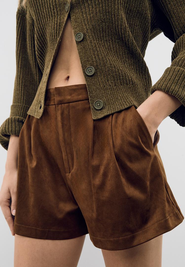 shorts vestir pinzas efecto ante