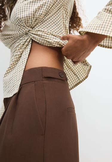 Wide-leg smart trousers with adjustable buttons — Brown 4
