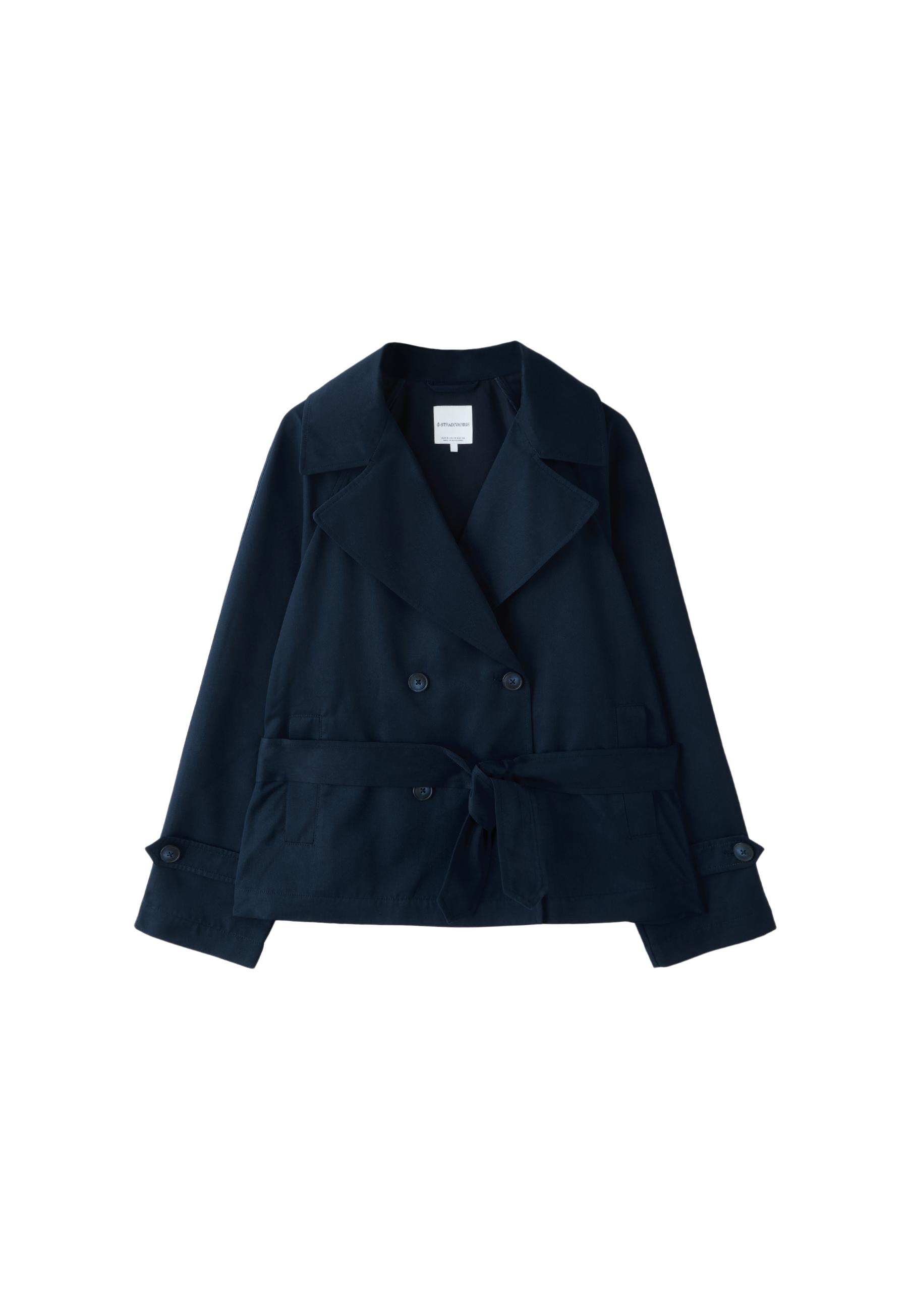 Short flowing belted trench coat — Blue