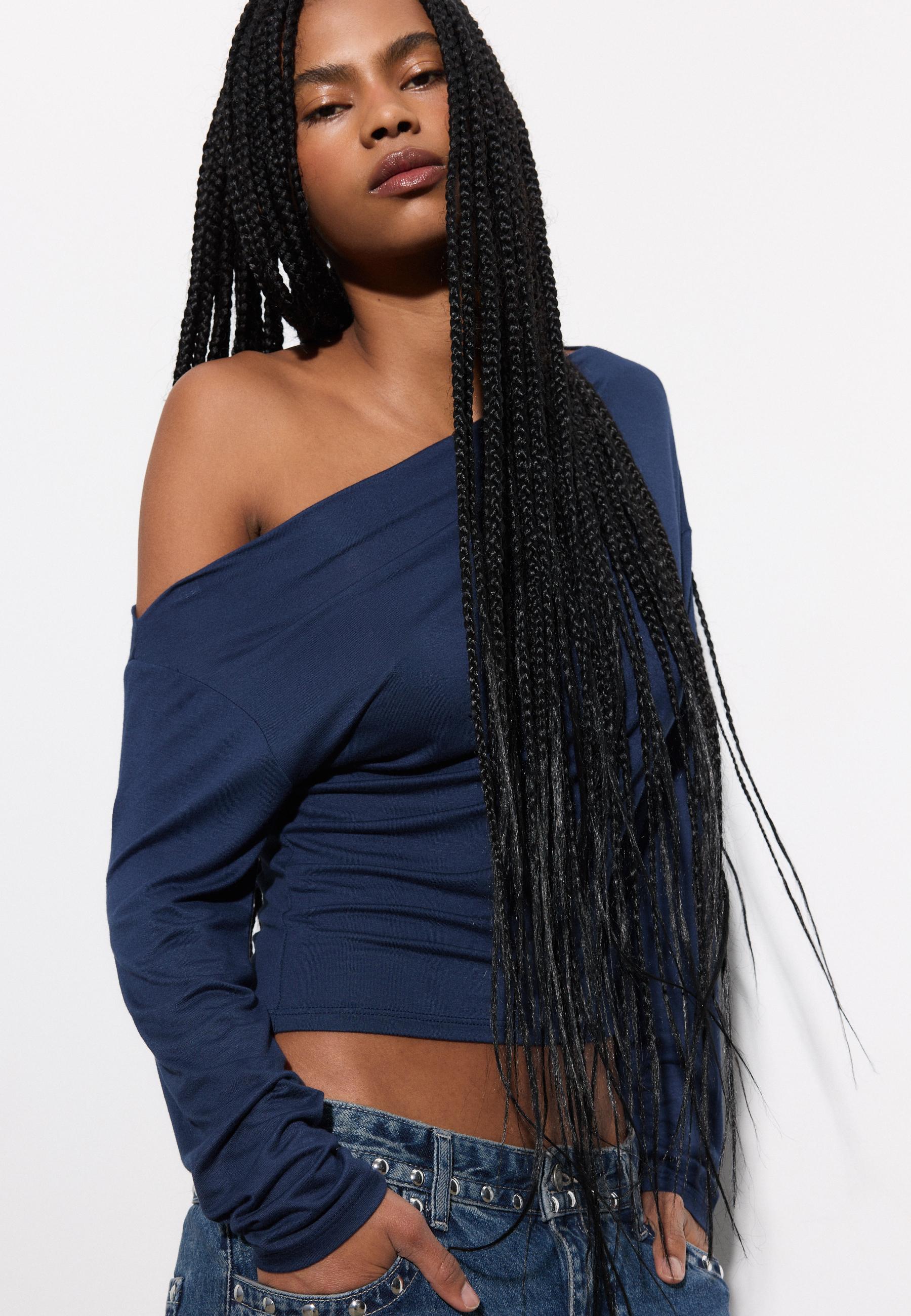 Asymmetrical neckline top — Navy blue