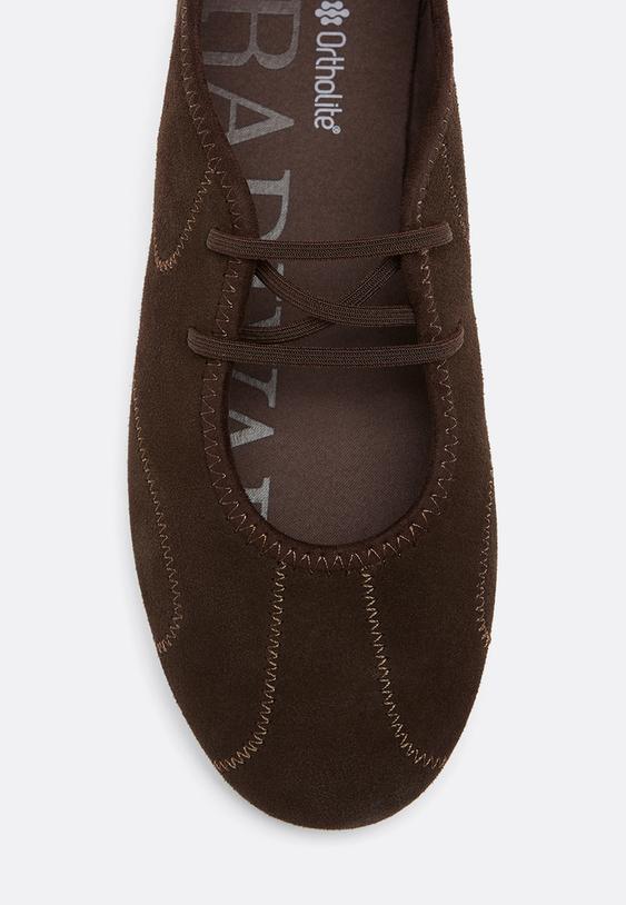 Stradivarius Leather Elastic Strap Ballet Trainers Brown 5