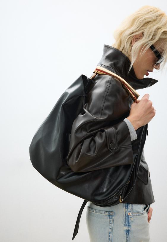 Stradivarius Bag With Metal Handle Black Os