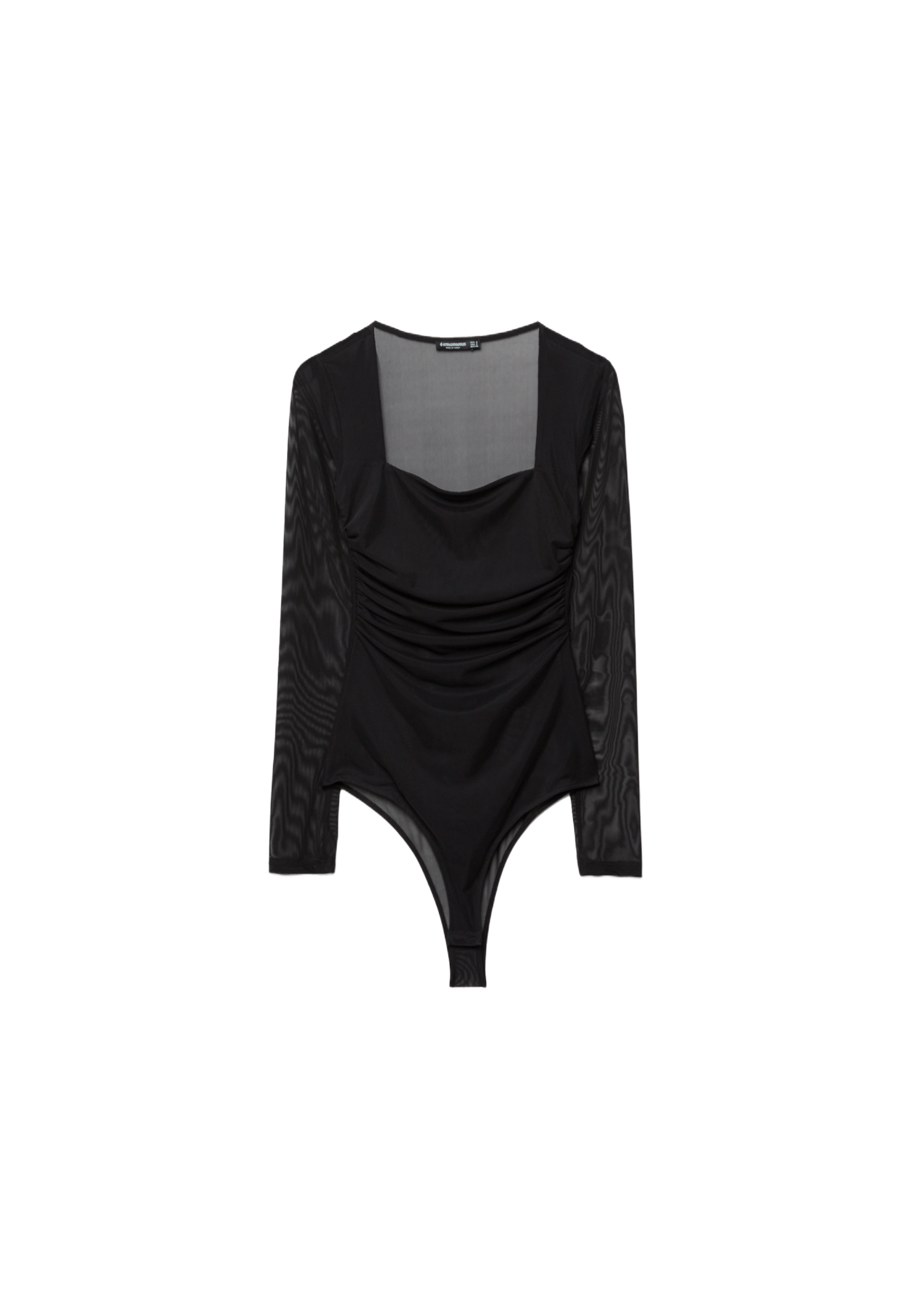 Tulle bodysuit with square neckline — Black