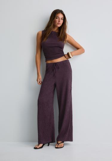 Creased-effect straight trousers — Purple 1