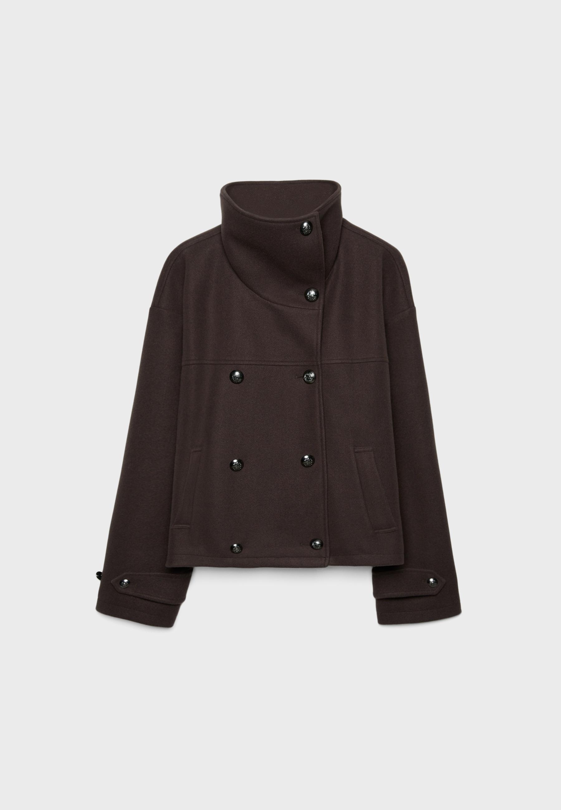 Soft-touch crossover high neck jacket — Brown