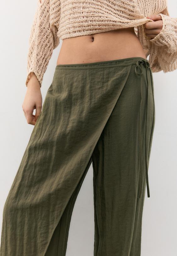 Stradivarius Flowing Sarong Trousers Khaki M