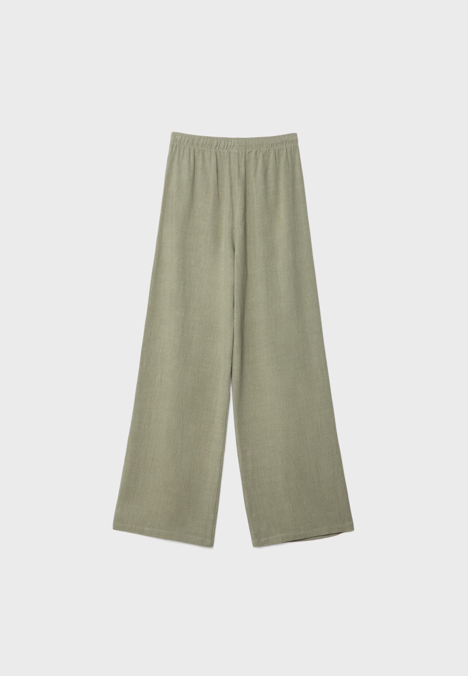 Straight-leg linen-look trousers — Khaki