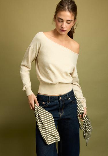 Asymmetric knit jumper — Stone 6