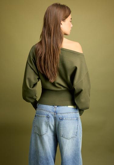Asymmetric ribbed hem knit jumper — Khaki 5