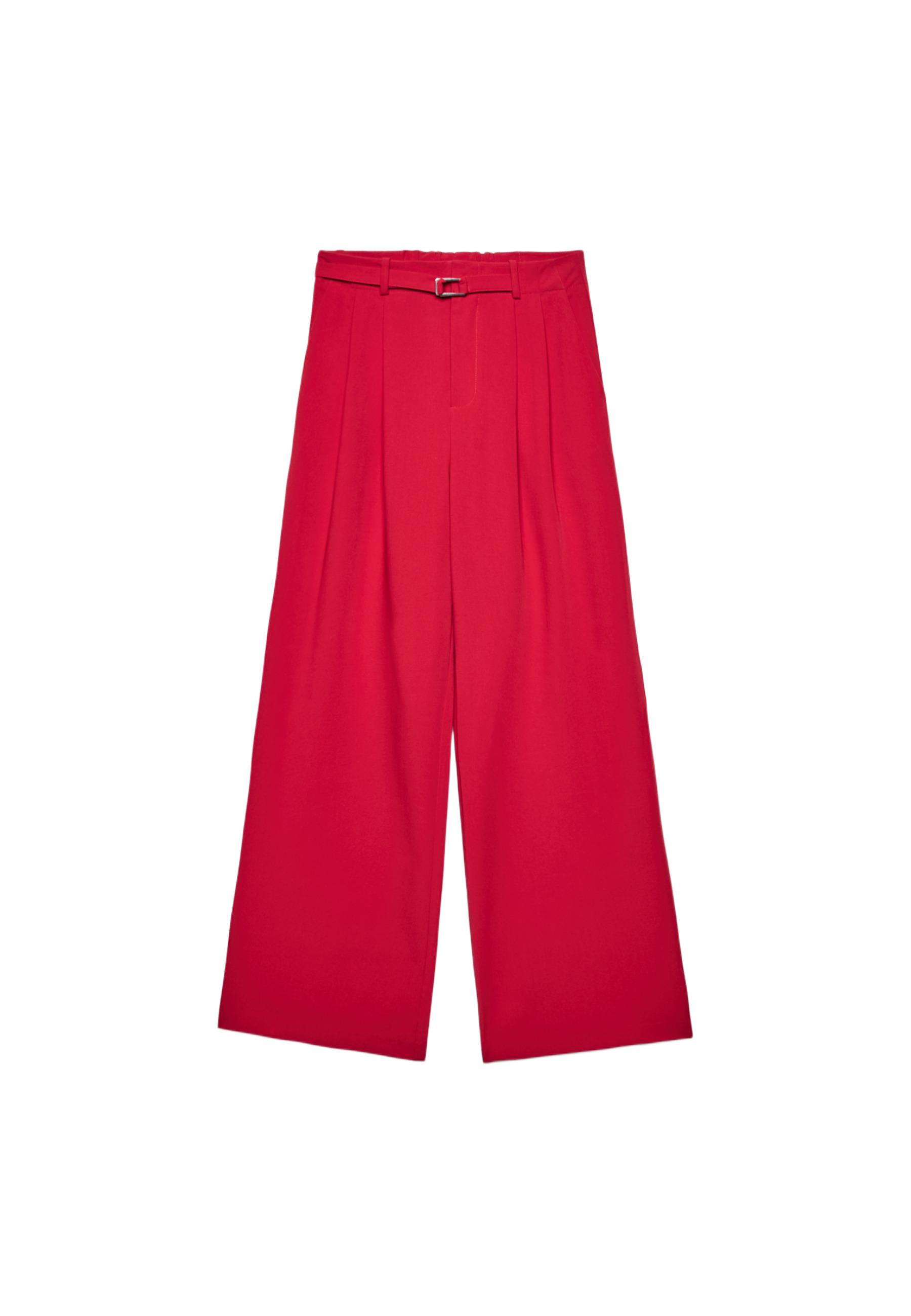 Wide-leg trousers with buckle detail — Dark red