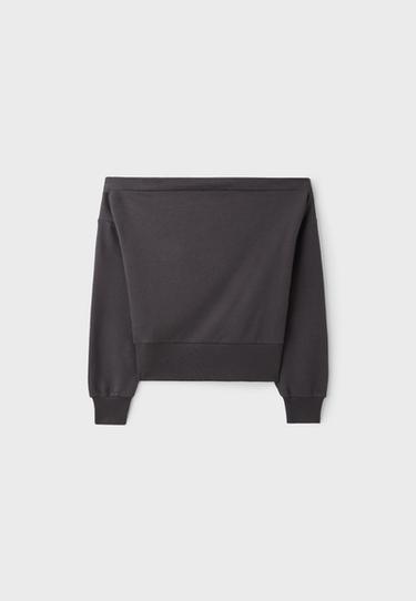 Cropped boat neck sweatshirt — Dark grey 8