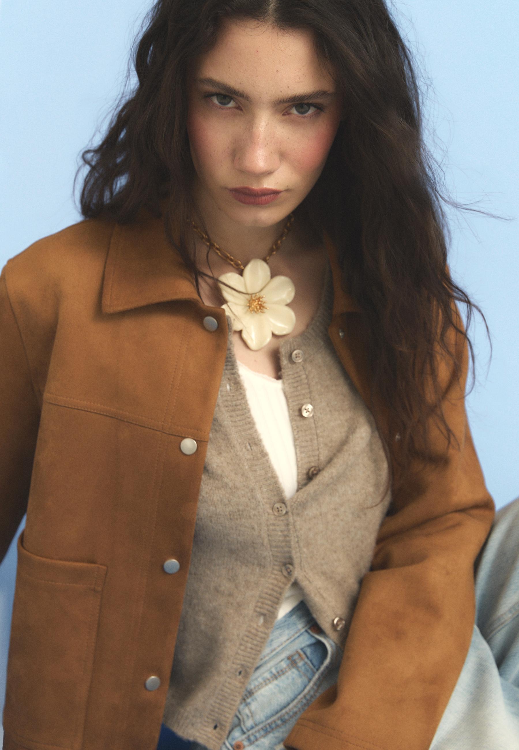 Faux suede jacket — Pale camel