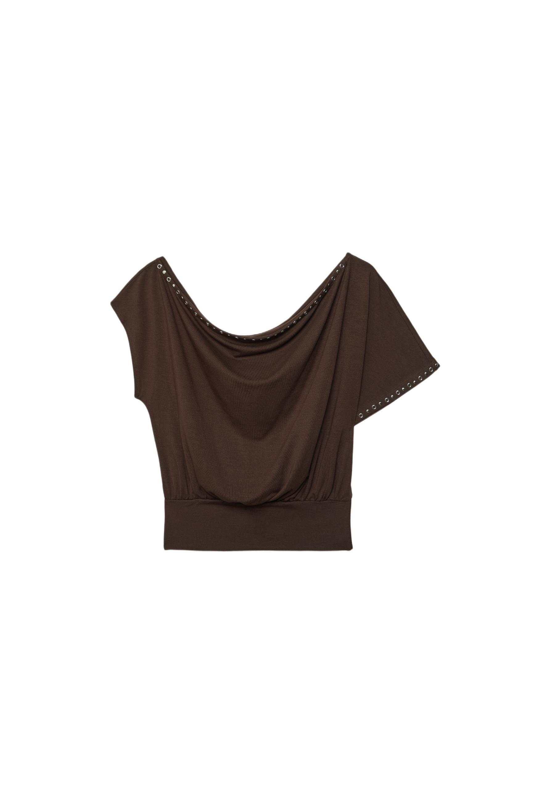 Asymmetric stud T-shirt — Brown