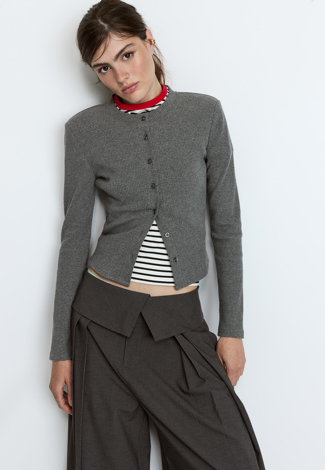 Knit cardigan with padded shoulders — Dark grey