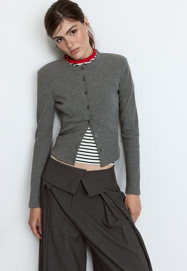 Knit cardigan with padded shoulders — Dark grey 1