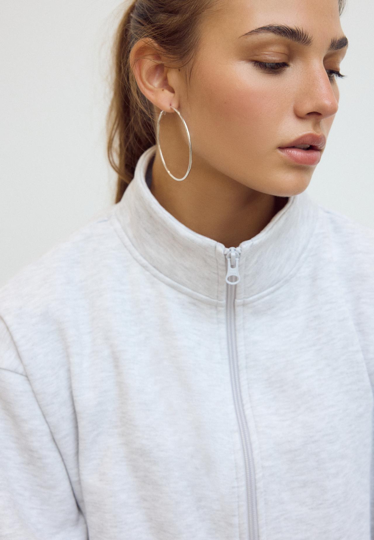 Cropped high neck sweatshirt — Grey melange