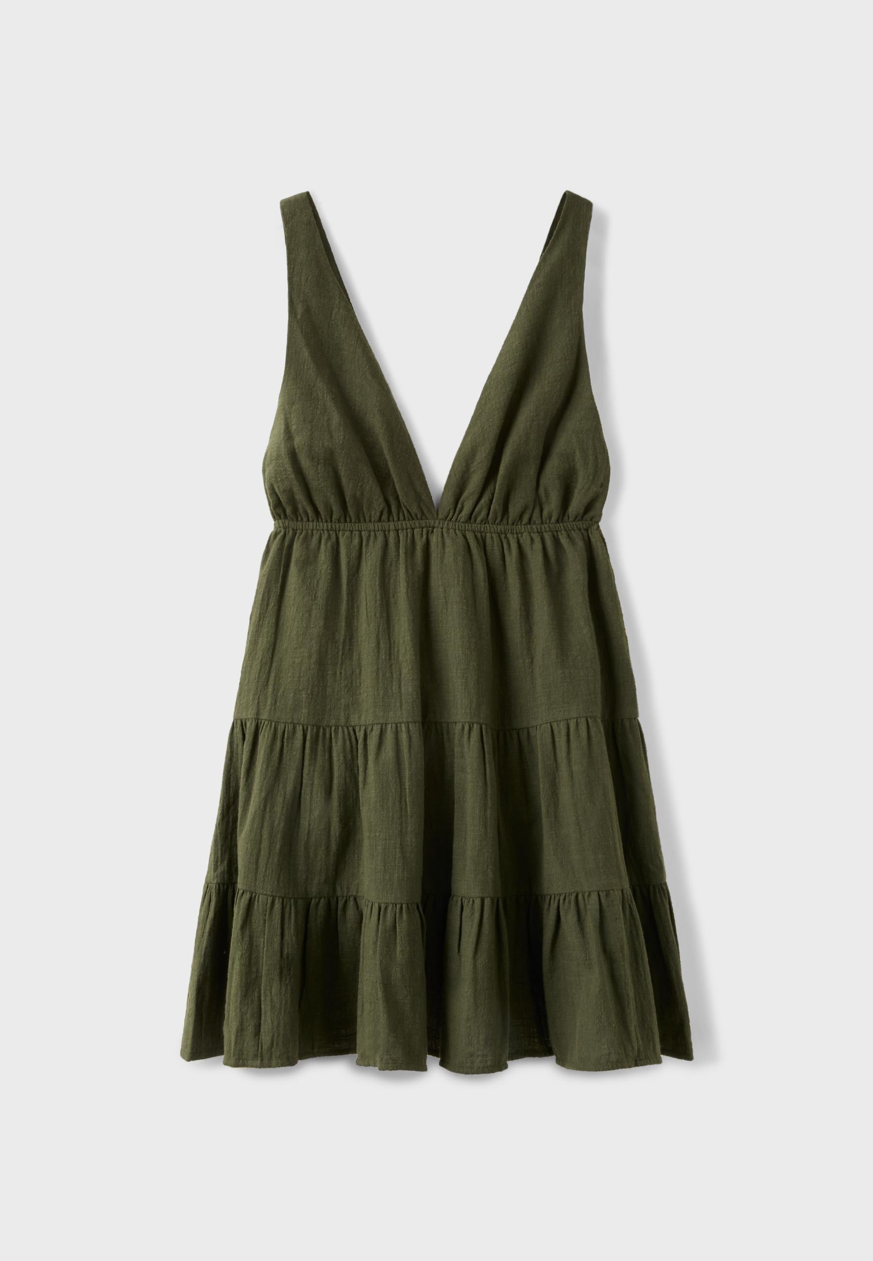 V-neck short dress — Khaki