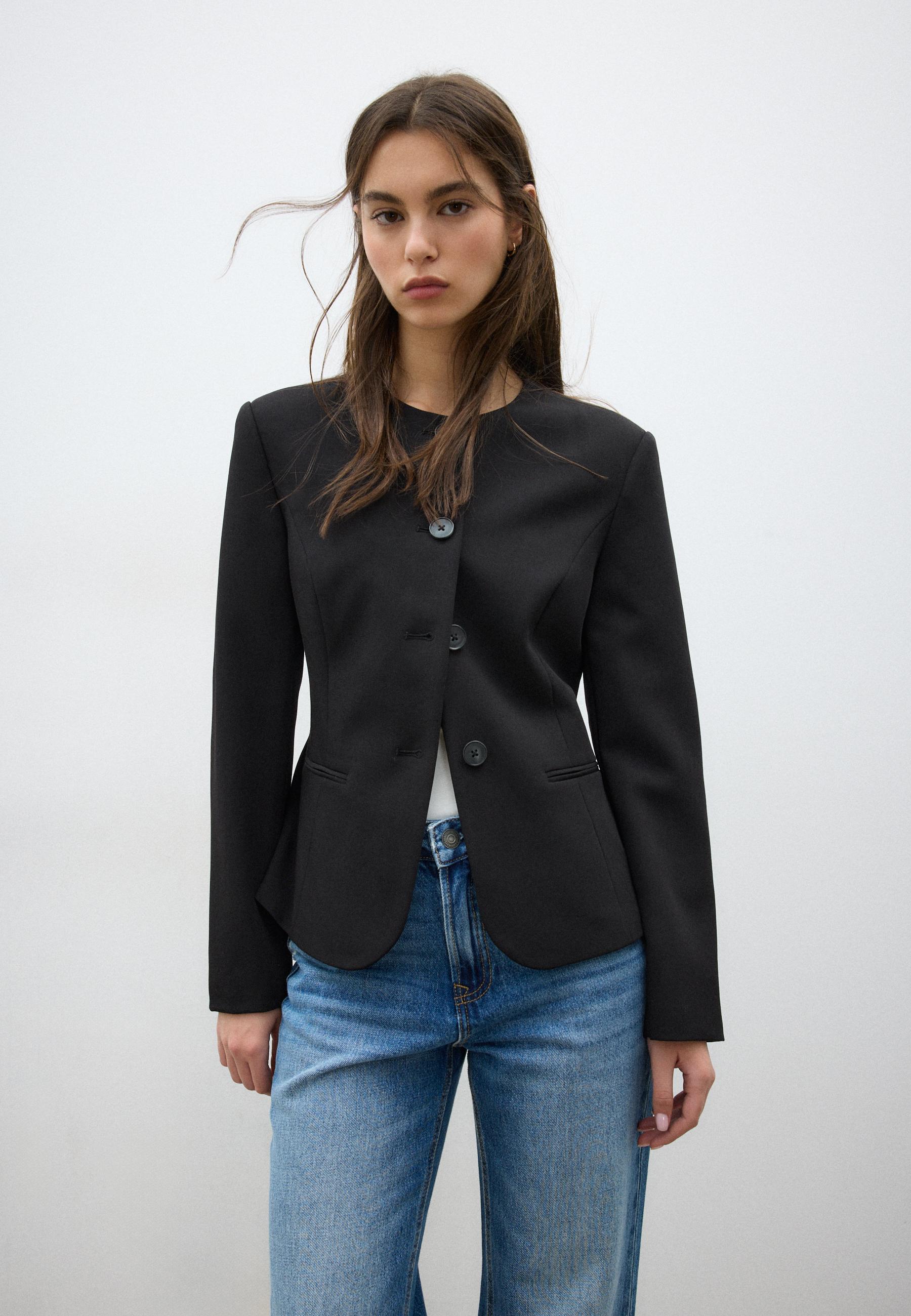 Collarless blazer — Black