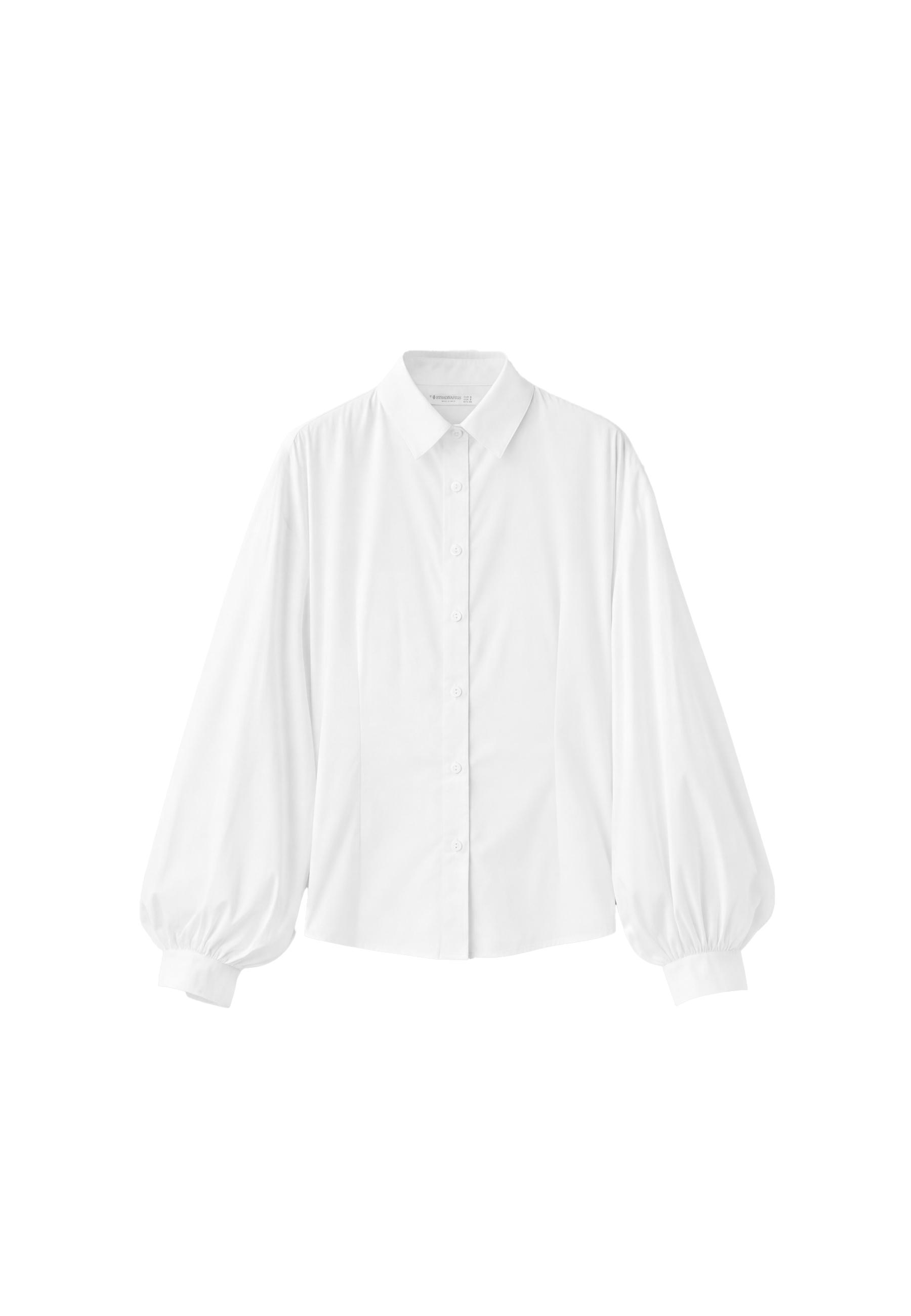 Balloon sleeve poplin shirt — White