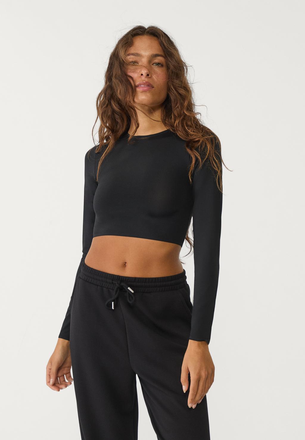 Cropped-Top mit langen Ärmeln