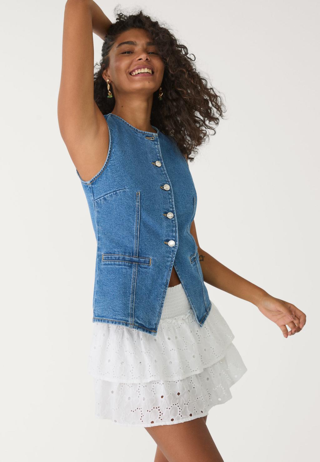 Denim top met knoopjes