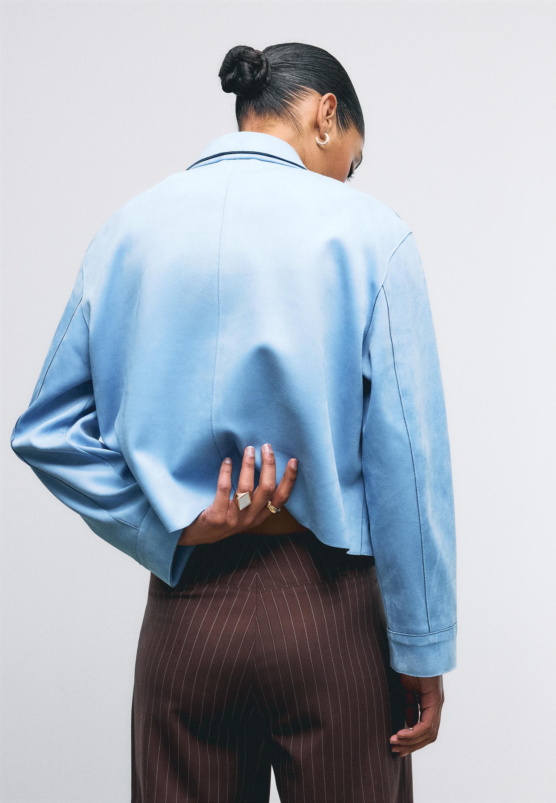 Faux suede jacket with pockets — Sky blue