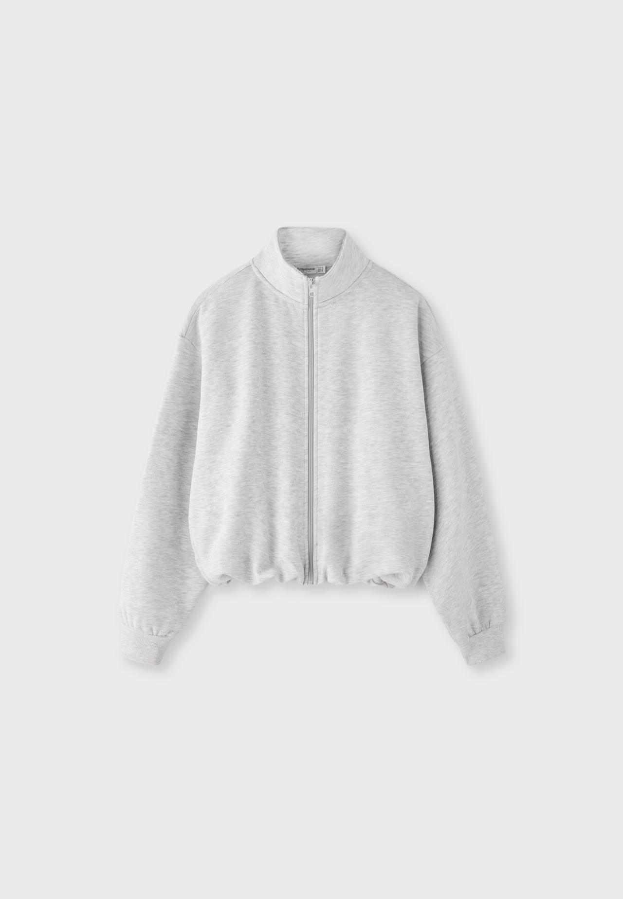 Cropped high neck sweatshirt — Grey melange
