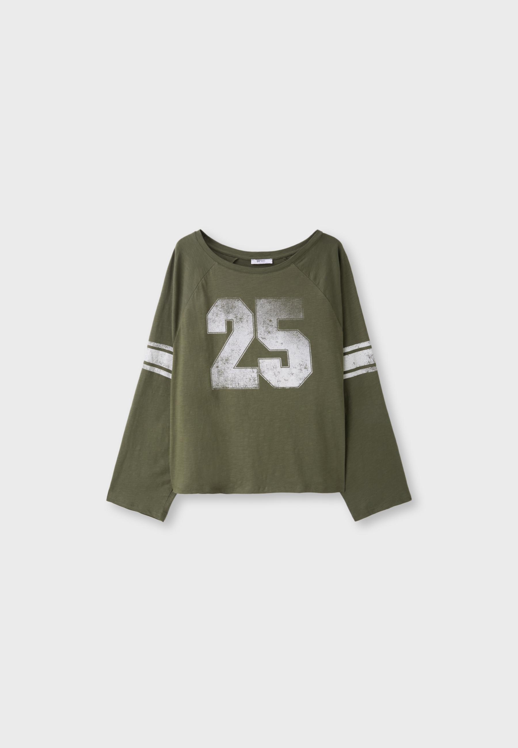 Stradivarius Baskılı, uzun kollu, kayık yaka t-shirt görsel 4