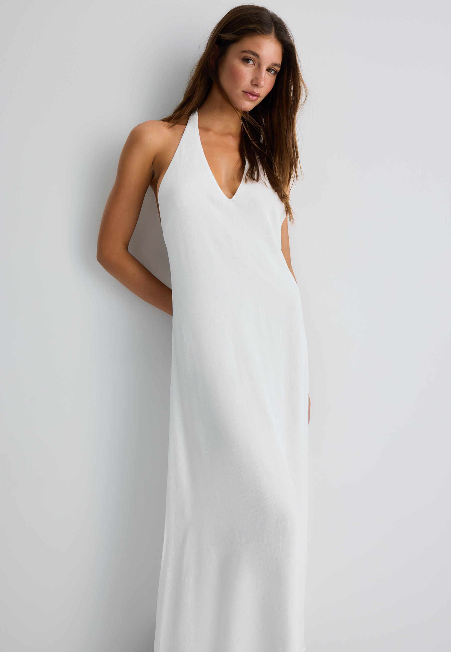 halter strap dress Bandage Bodycon Mini The fitted Stradivarius Halter Crepe Dress White