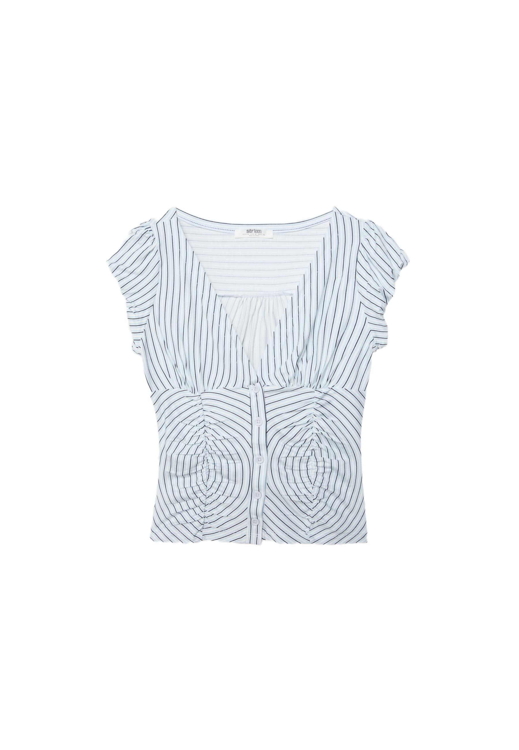 Gathered short sleeve shirt — Sky blue