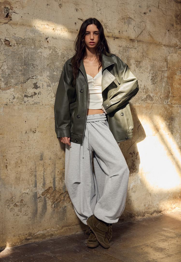 oversized leather effect buttonup jacket