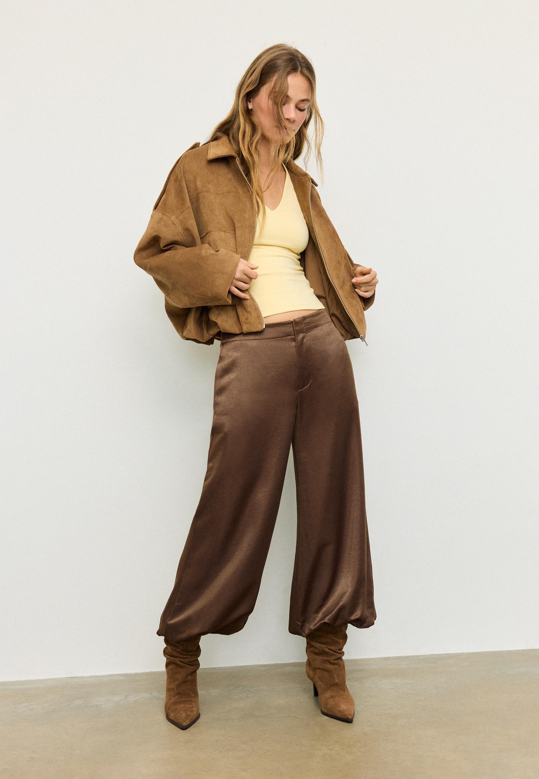 Smart satin balloon trousers — Brown