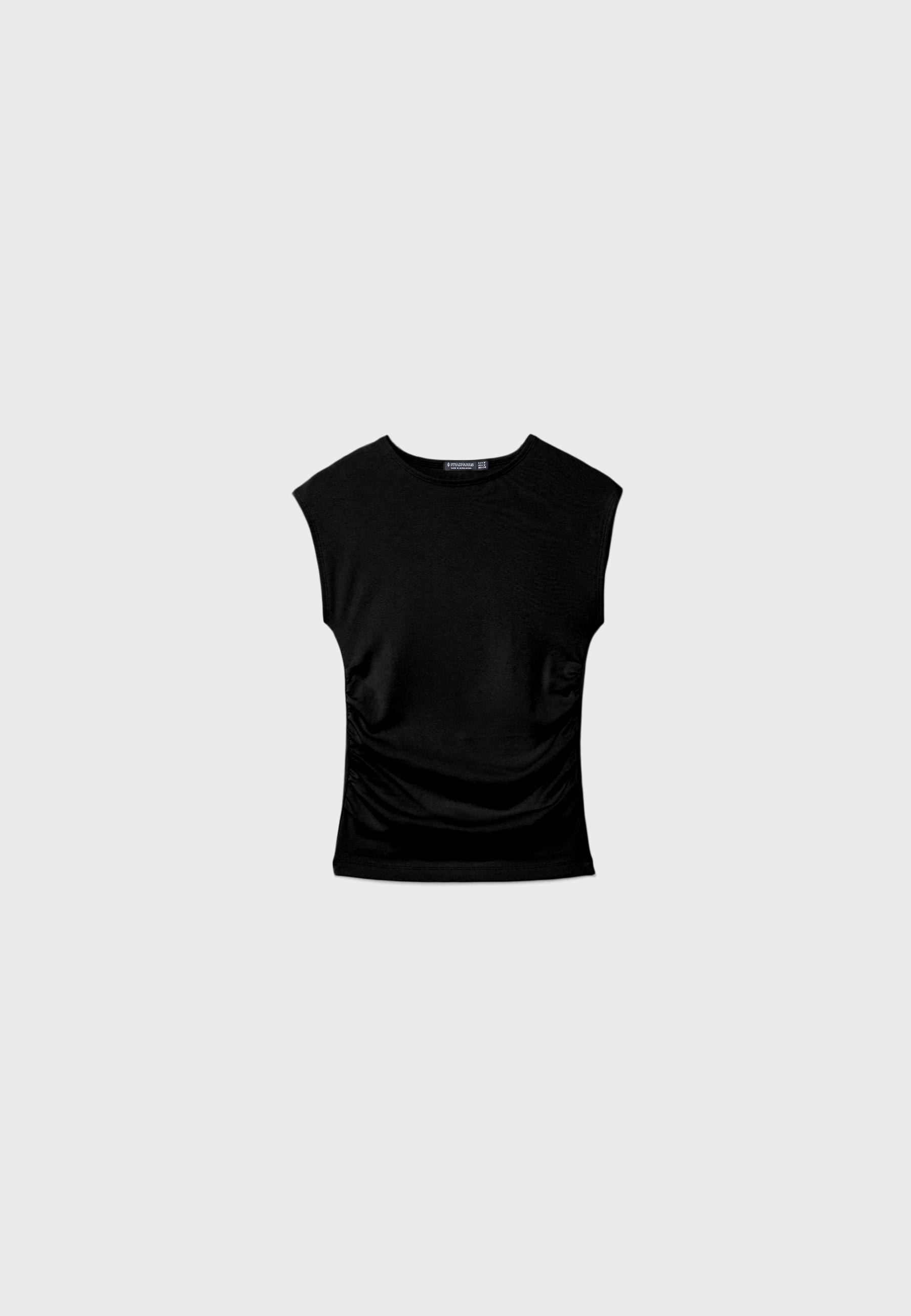 Basic Ruched Fitted T-Shirt — Black