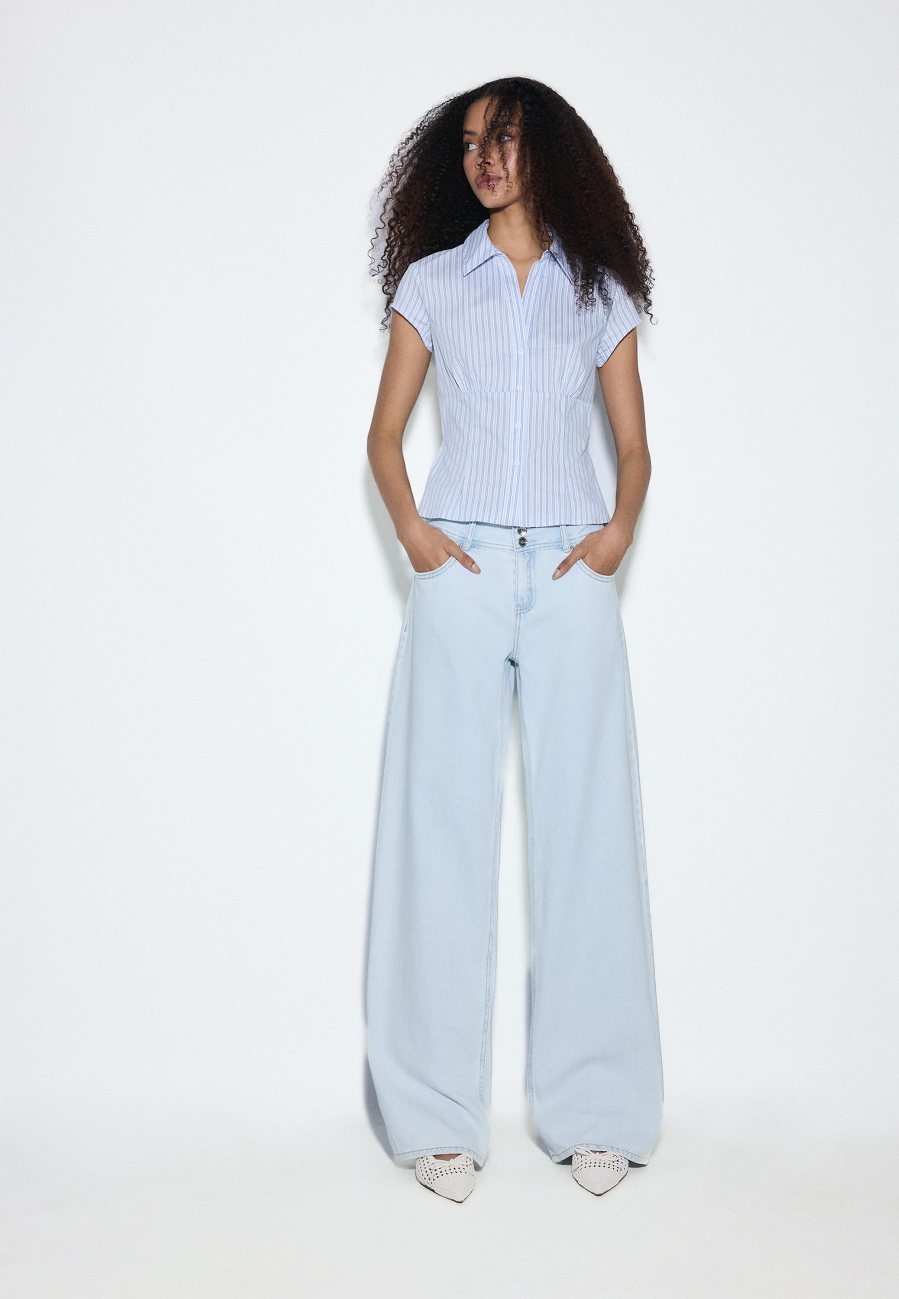 Low-rise double-button jeans — LIGHT BLEACH