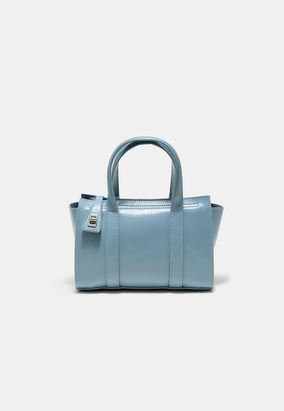 Stradivarius Mini Tote Bag With Clasp Sky Blue Os
