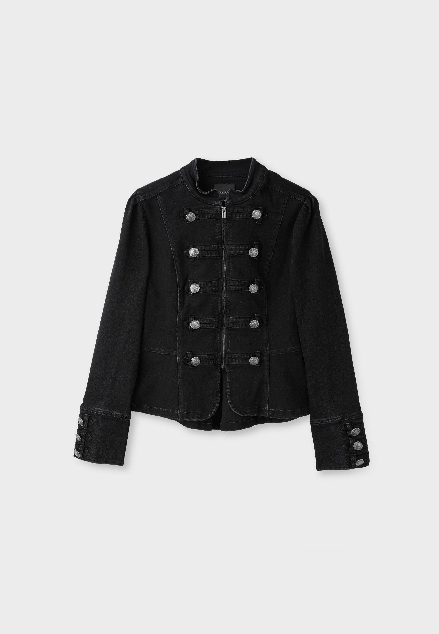 Peplum button jacket — BLACK DENIM WASH