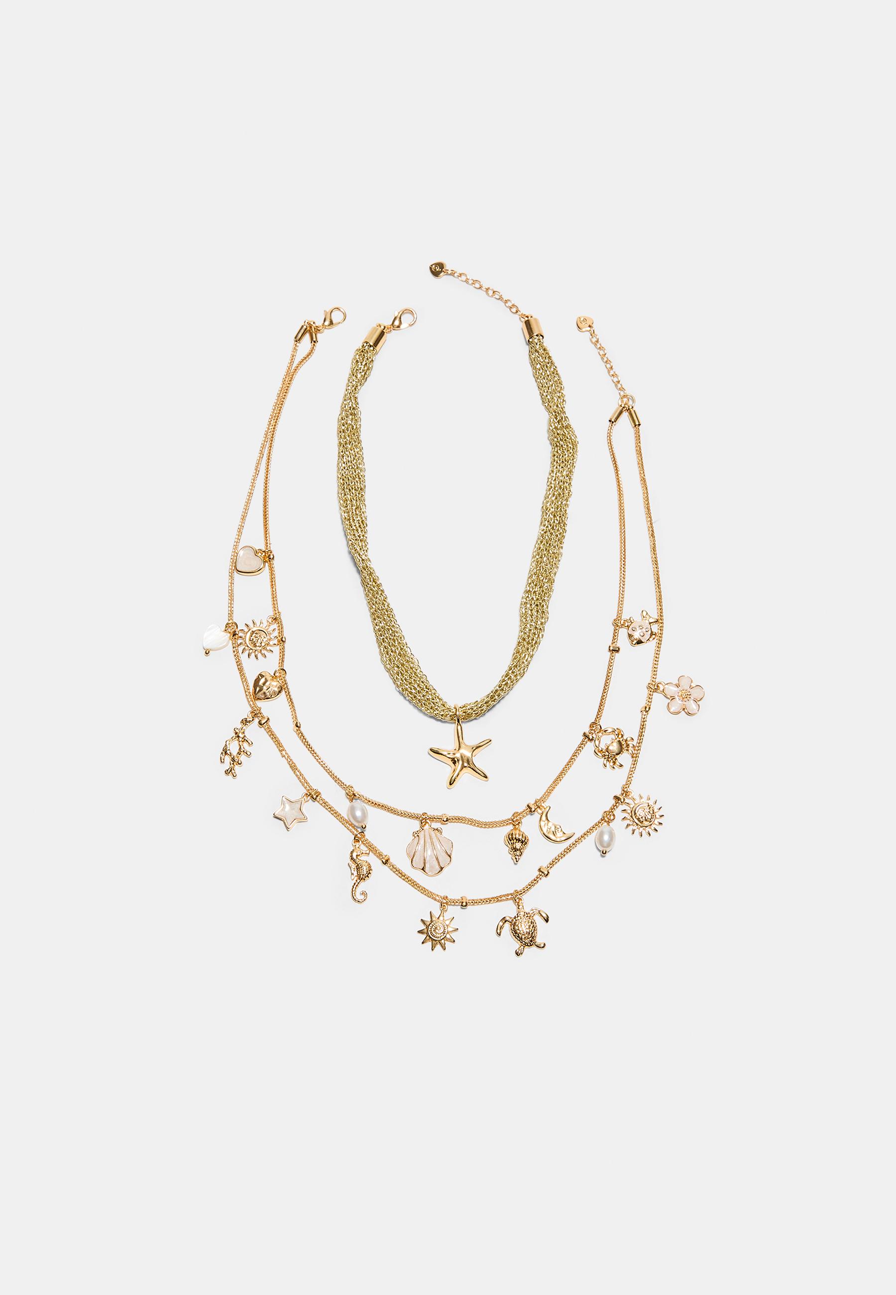 Set of 2 marine charm necklaces — Gold