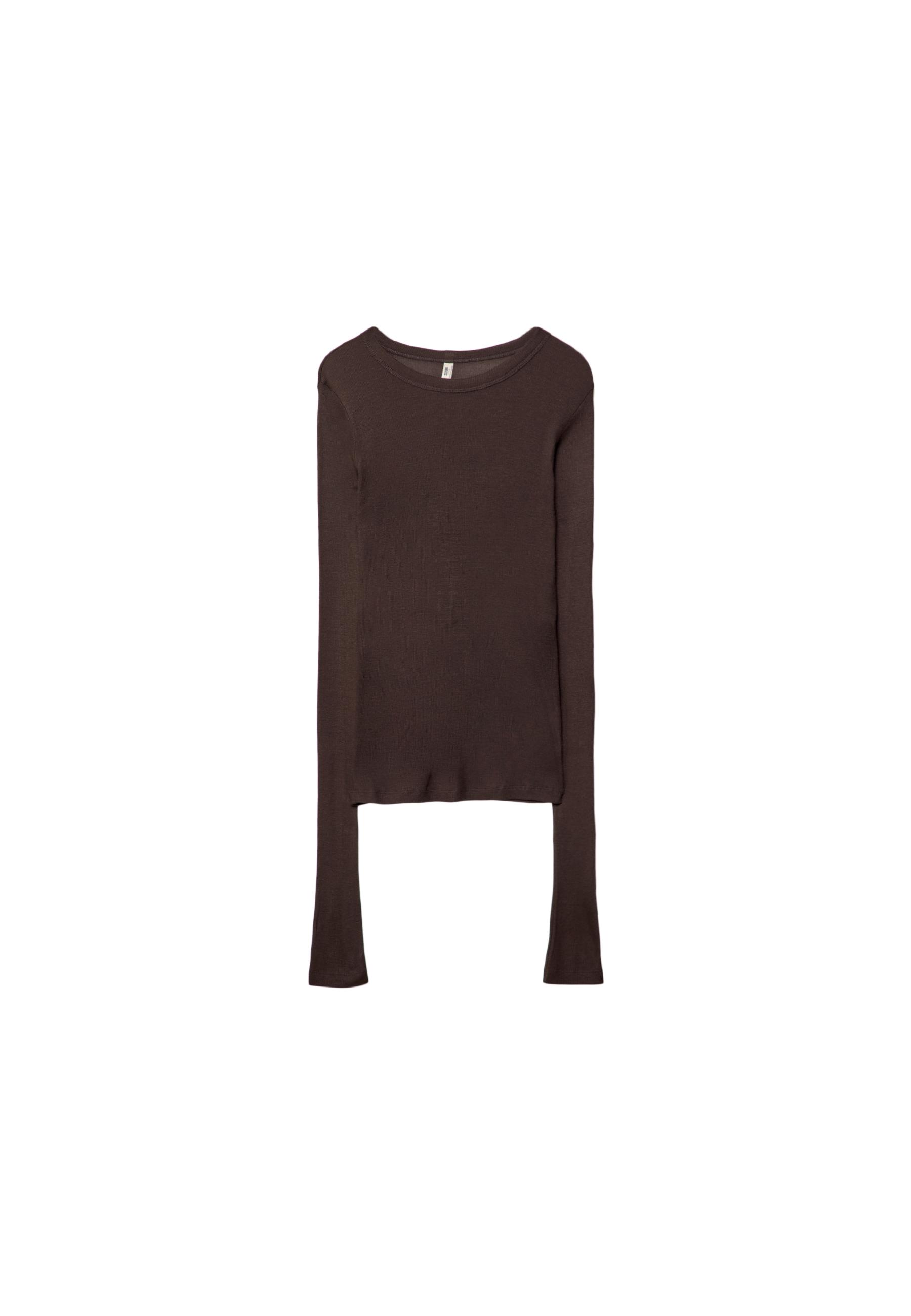 Ribbed long sleeve T-shirt — Brown