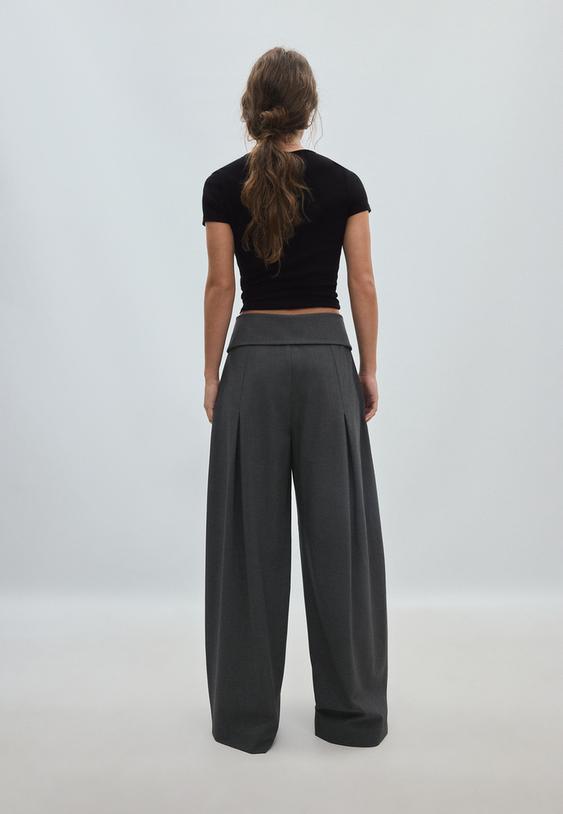 pantaloni wide leg con vita risvoltata l04615152
