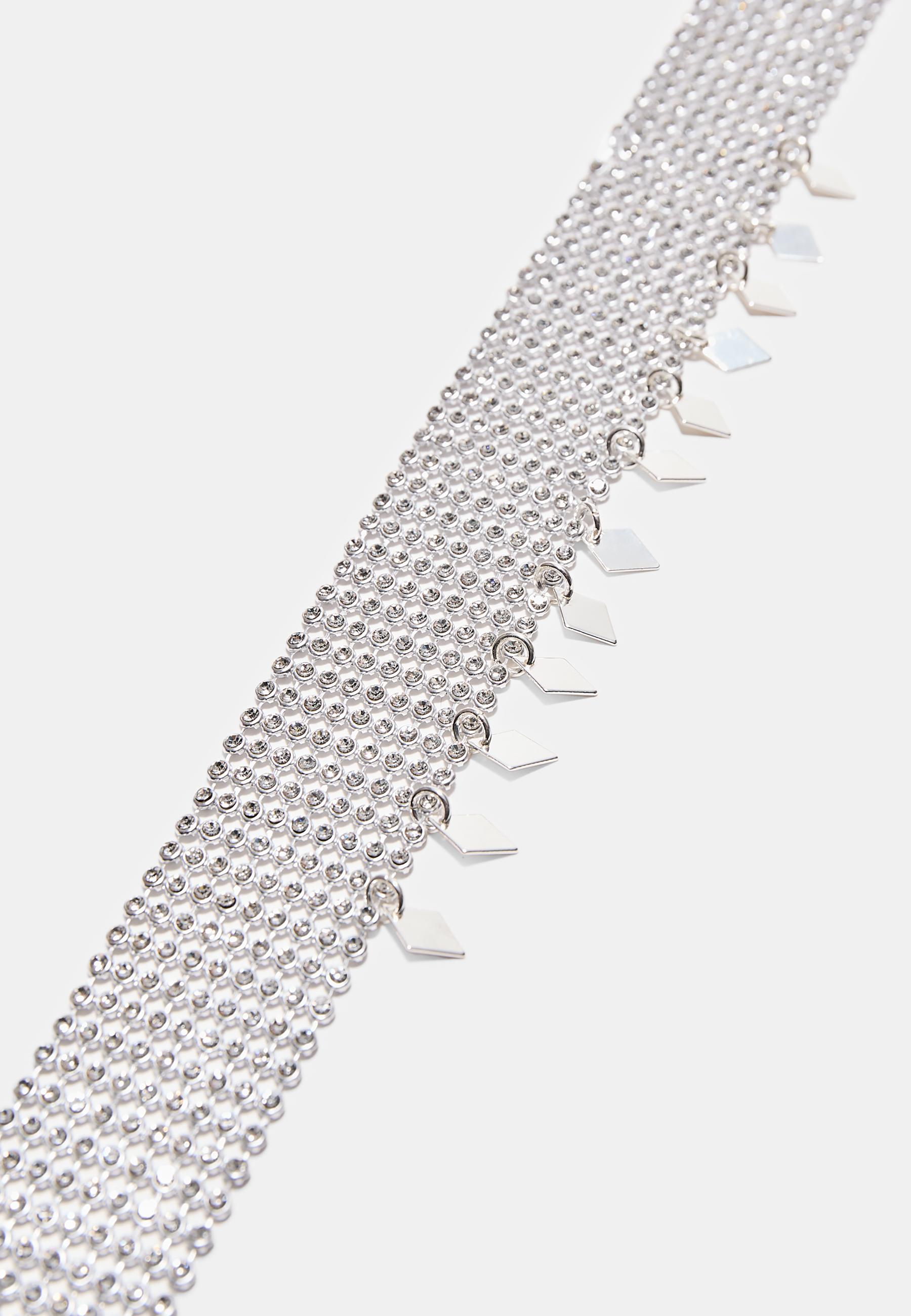 Rhinestone charm choker necklace — Grey