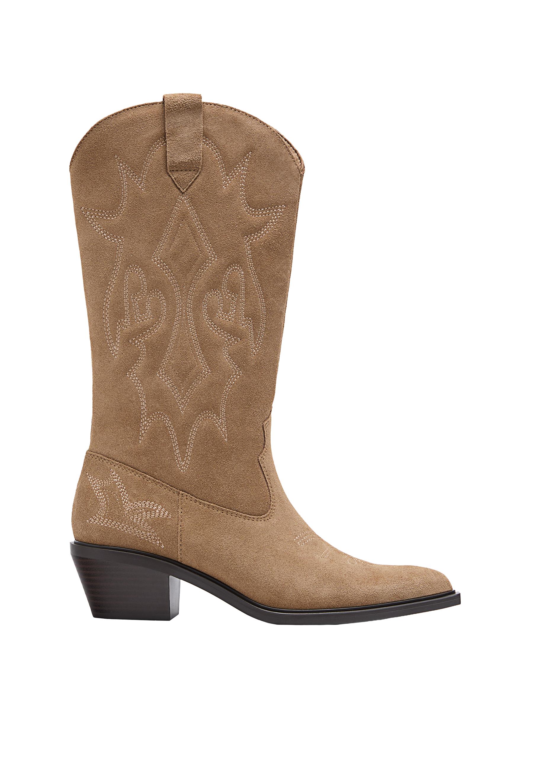 Split leather cowboy boots — BEIGE