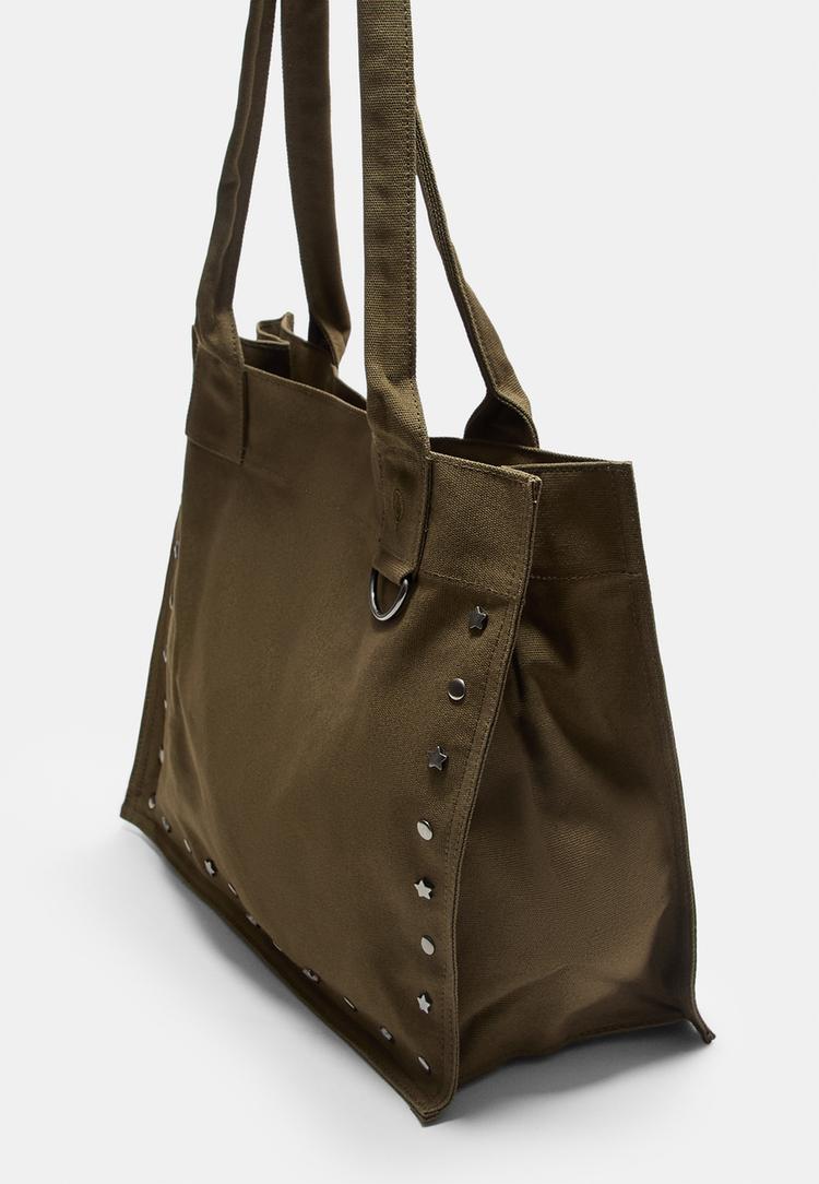 studded fabric tote bag