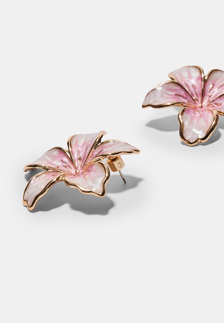 Stradivarius Σκουλαρίκια Λουλούδι Από Σμάλτο Παστέλ Ροζ Os φωτογραφία