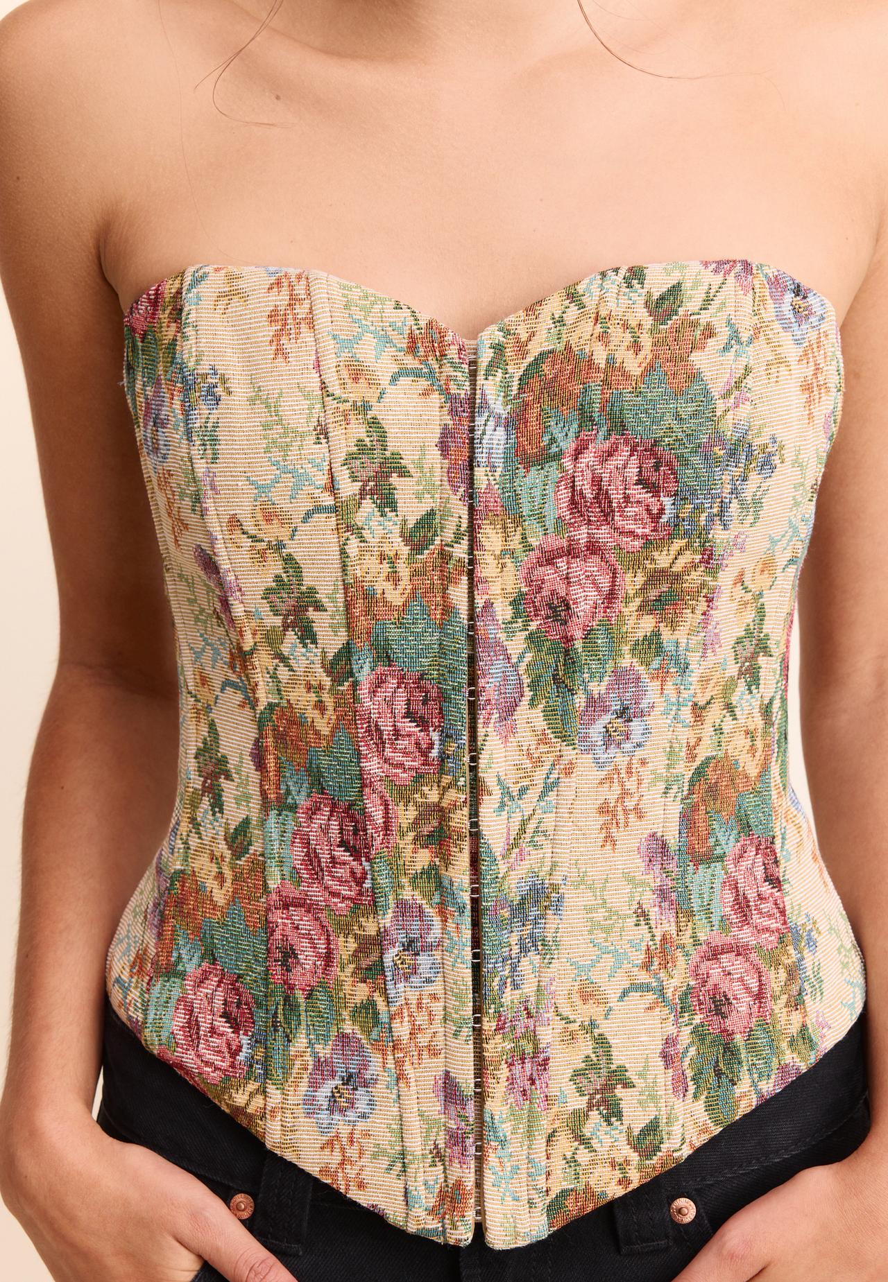 Jacquard bustier top — Stone