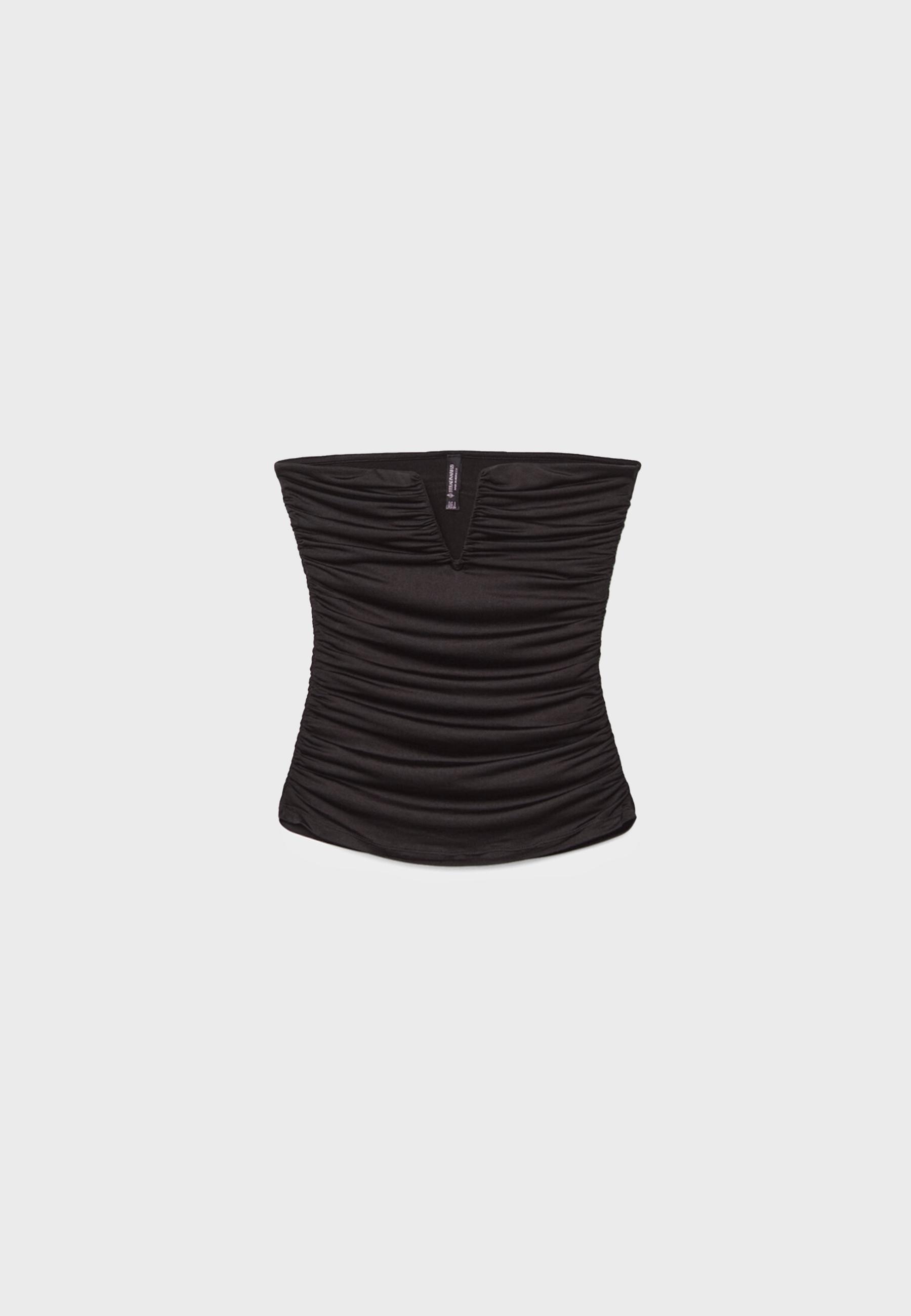 Draped V-detail bandeau top — Black