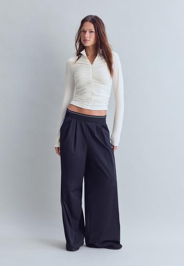 Fitted top with gathers and zip — Ecru 2