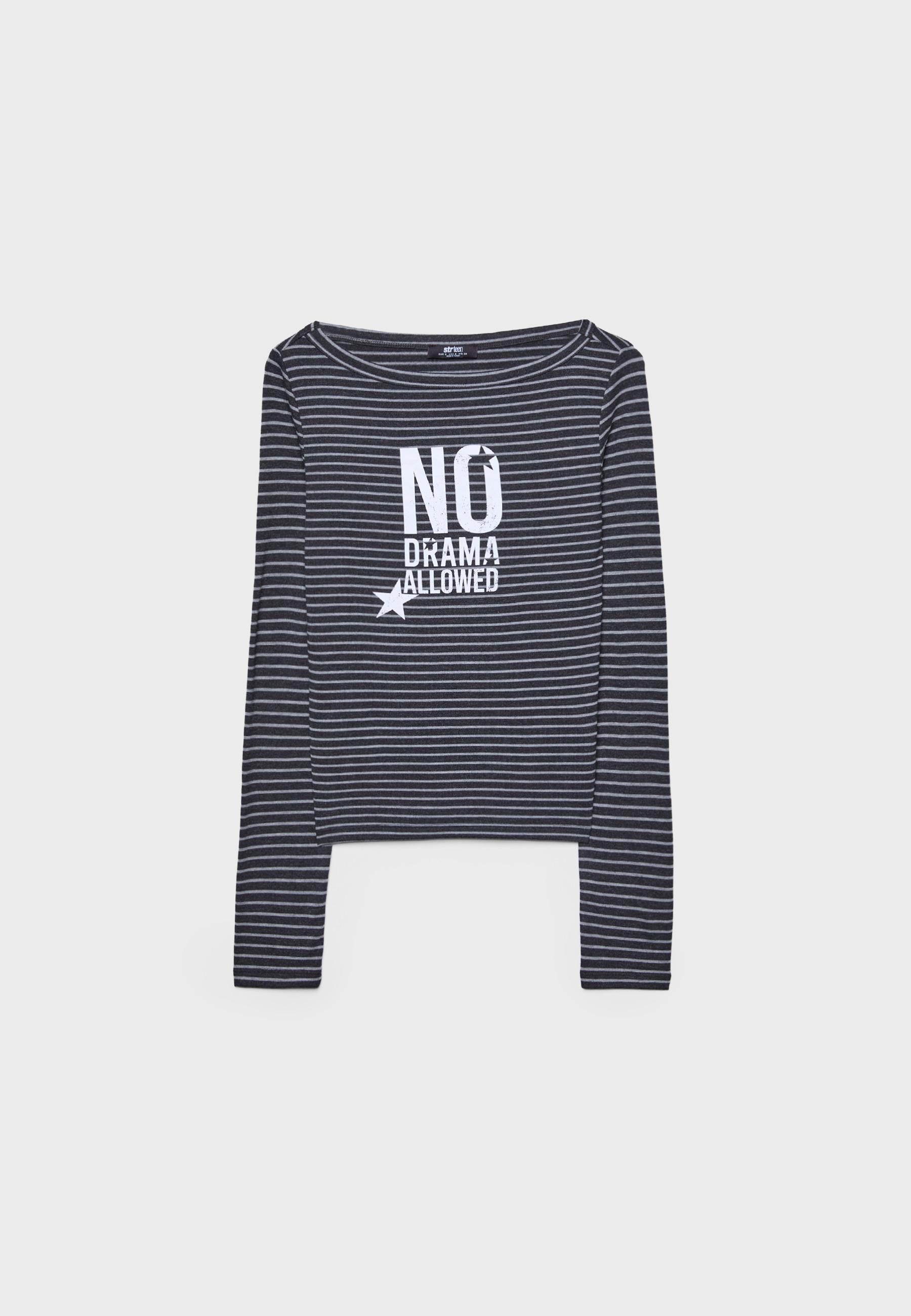 Striped boat neck T-shirt — Dark grey